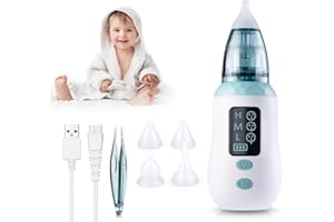BUBBACARE Nasensauger, Nasensauger Baby mit 3 Saugstufen, Baby Nasensauger Elektrisch mit 4 wiederverwendbaren Rotz-Saugdüsen für Kleinkinder und Kleinkinder