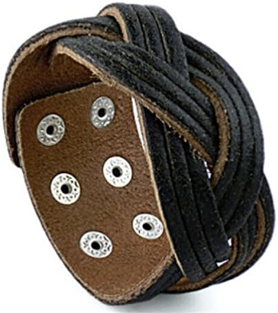 TIZIKJ Simple Bracelet Male Ladies Retro Leather Manual Weave , black