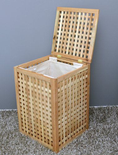 Wäschekorb Wäsche Truhe Sammler Box 68 cm Höhe Badmöbel Massiv Walnuss Holz - 5