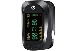 CUNSIEUN Pulsioxímetro de dedo, pulsioxímetro profesional, pulsioxímetro con pantalla LED giratoria, pulsómetro portátil para todos (con 2 pilas/cinta) (Oxímetro negro)