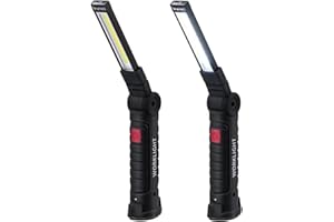 Wigearss Lampe de Poche LED Rechargeable, 5 Modes d'Éclairage, Base Magnétique et Crochet Intégré, COB Baladeuse LED Ultra Lumineuse pour d'urgenc, Garage, Camping