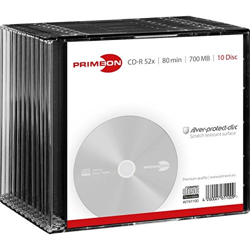 Primeon 2761100 CD-R Rohlinge (80 Min, 700MB, 52x Slimcase, 10-er ) - 2