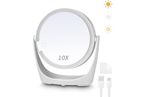 Exyvox Specchio per Trucco Con Luci LED 1X/10X, Cosmetico Illuminato Portatile per Camera da Letto, Rasatura e Viaggio - Bianco