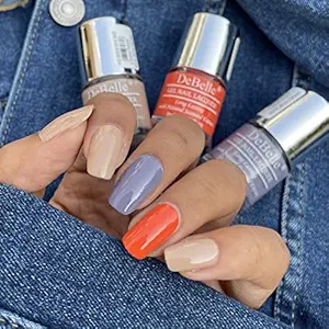 DeBelle Gel Nail Lacquers Combo set of 3 - Citrus Frizz (Victorian Beige,? Viola Dew, Apricot Brulee), 8ml each Gift for girls
