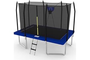 BodyTrain 7x11ft Rectangular Trampoline with Safety Enclosure Ladder & Basketball Game