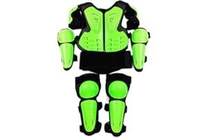BAOBIUTIN Armadura Corporal de Motocicleta Verde Durante 5-13 años, Armadura Corporal, Chaleco de Armadura Corporal de Motocross para niños con Almohadilla de Rodilla y Almohadilla de molienda de Motocicleta
