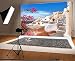 Produktbild MMPTn Santorin Blick die Stadt Griechenland 7x5FT Hintergrund Sommer Meer Haus Landschaft Resort Urlaub Party Panoramablick Kirche Weißes Haus Treppe Stein Blüten Hintergrund Fotostudio Prop