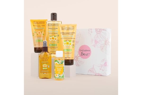 EVOLUDERM – Coffret Cadeau Monoï Corps & Cheveux – 5 produits - Origine Naturelle - Végan – Made in France - Idée Cadeau de Noël, Anniversaire, Fête des Mères (Flower)