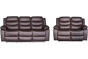 SOFALAND Recliner Brown Bonded Leather 3+2 Seater sofa - Modern Suite For Living Room Furniture - Luxury Cheap Couches (3+2 Seater)