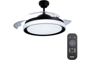 Philips Lighting Bliss DC Lampada LED Da Soffitto Con Ventilatore, Dimmer A Fasi, LED Integrato, Aria Calda O Fredda, 28+35W, Telecomando Incluso, Nero