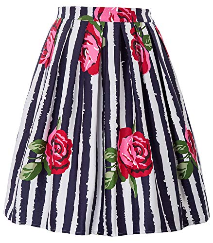 GRACE KARIN Midi Jupe Plissée Tailel Haute Vintage Baique A Line Jupe Chic Ete M CL6294-39