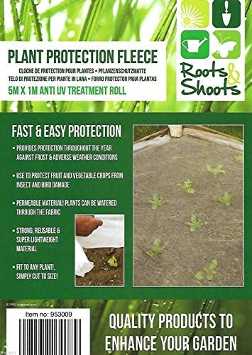 Roots & ShootsPlant Protection Fleece Garden Shrub Heavy Duty 5m x 1m Anti Greenhouse Cold Frost Winter Protector Allows Air, Moisture Water Reach Plant Fully Re-Usable