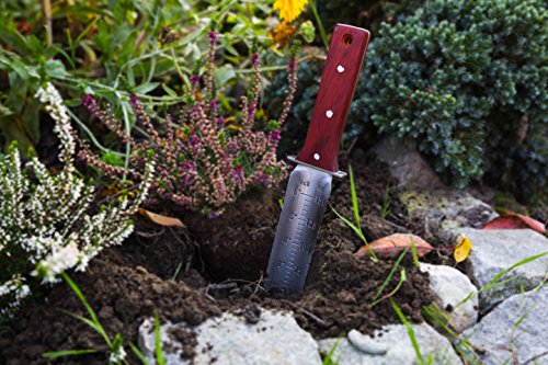 Protector Tech Digger – rostfreies Messer-Handschaufel für Metalldetektor und Umgraben in Gartenarbeit (mit Rot-Holz-Griff und brauner Ledertasche) - 6