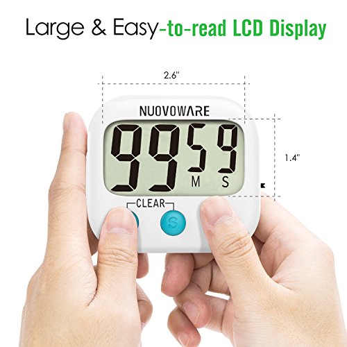 Nuovoware Digitaler Küchentimer, Küchen Alarm Timer Kochentimer Uhren mit Großem LCD Display und magnetischen Rückseite für Kochen Backen, Stoppuhr und Countdown, Weiß - 2