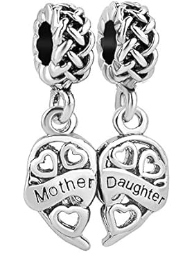 Uniqueen Armbandanhänger-Set in Herzform, für Charm-Armbänder von Pandora/Troll/Chamilia