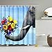 Produktbild ZHWL6688 Blauer Hintergrund 1 Gray Elephant Head mit Einer Nase, die 1 Bunte Blume Mehltau- und feuchtigkeitsbeständiger wasserdichter Badvorhang 180x180cm hält