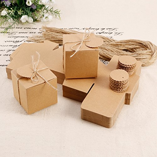 100 x Kraftpapier Geschenkbox Geschenkschachtel Geschenkverpackung Gastgeschenk mit Geschenkanhänger Gift Tags Papieretiketten Hochzeit Tischdeko - 4