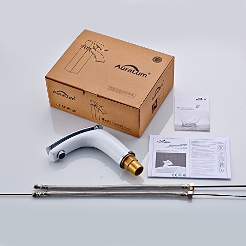 AuraLum® Design Weiß Bad & WC Waschtischarmatur Wasserhahn Waschbecken Waschtisch Mischbatterie Badezimmerarmaturen f.badzimmer mit Langem Schwenkarm - 9