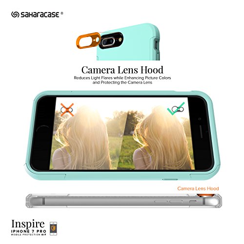 Funda iPhone 7 Plus   Aqua  Inspire Kit Funda Protectora SaharaCase con  Protector de Pantalla de Vidrio Templado ZeroDamage  Fuerte Protecci  n Antideslizante  Cubierta Anti-golpes  Fino y Elegante