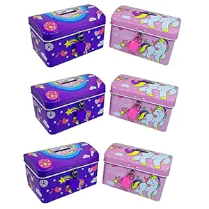 Paaroots Pack of 6 Unicorn Theme Money Bank Piggy Bank Money Saving for Kids Girls Birthday Present Return Gift Ideas with Lock Unicorn Piggy Bank for Girls Stylish Money Bank Coin Bank