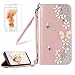 Produktbild Girlyard für iPhone X Diamant Schmetterling Blumen Lederhülle, Bling Glitzer DIY Crystal Schutzhülle Luxus Premium PU Flip Case mit Lanyard Strap Standfunktion Kartenfach Magnetverschluss Etui für Apple iPhone X
