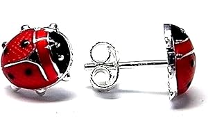INMACULADA ROMERO IR Pendientes Plata Ley 925M Mariquita Esmaltada 8.95mm. Cierre Presión Niña