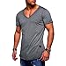 Produktbild friendGG Herren T-Shirt Slim V-Ausschnitt Kurzarm Muscle Cotton Casual Top Bluse beiläufige Reine T-Shirt (M-3XL) (XL, Grau)