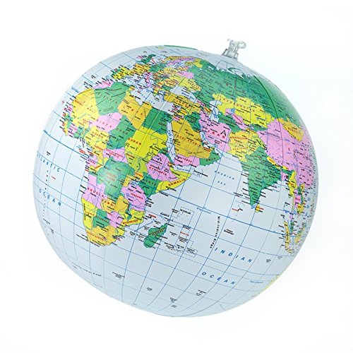 Preisvergleich Produktbild Blauer Globus, aufblasbar, 30cm Durchmesser: Wasserball mit politischem Kartenbild