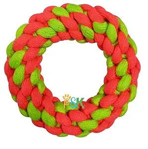 PSK PET MART Dog Chew Toy Knotted Cotton Ring for Small and Medium Breeds ( Color May Vary )(Orange, Green)