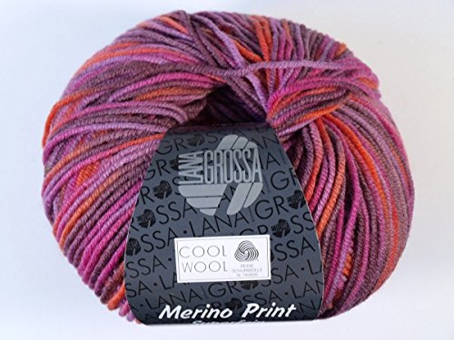 Lana Grossa Merino Superfein Print 787, lila-orange, 50g, Merinowolle