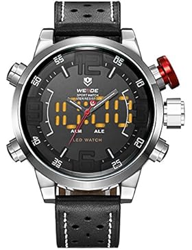 Alienwork LED Analog-Digital Armbanduhr Multi-funktion Uhr Herren Uhren sport XXL Oversized Leder weiss schwarz...