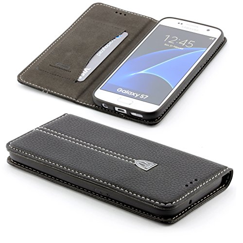 [ S7 ] Handy Schutz Tasche Noble Series Cover für Samsung Galaxy [ S7 ] edle Book Style Hülle mit Aufstellfunktion und Kartenfach ScorpioCover schwarz