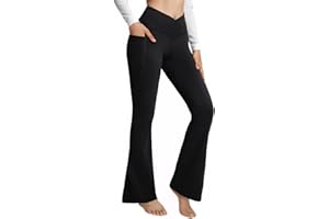Lishang Pantaloni Yoga da Donna Crossover Vita Alta Bootcut Pantaloni a Zampa con Tasche Flare Leggings per Fitness Palestra Allenamento Jogging
