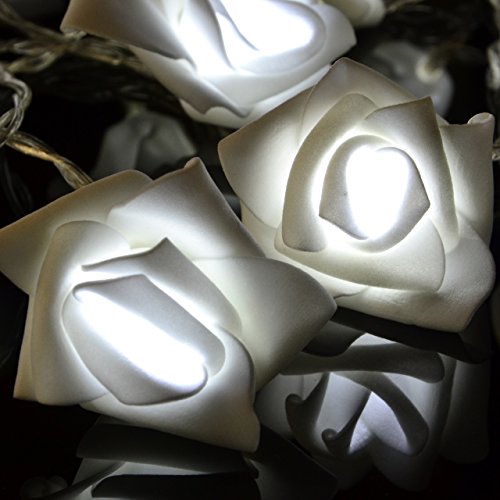 Rosenblütenkette 20 LED kalt weiß Lichterkette Blumen - 3