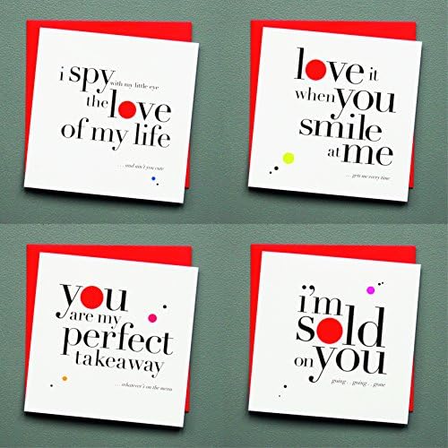 12 Pack Greetings Anniversary Valentines Day Love Assorted Blank On The Inside Note Cards - Greeting Card Bulk Box Set - 12 Bright Sold On You Notecards With Poppy Red Envelopes Included 150mm x 150mm