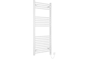 Warmehaus Electric Heated Towel Rail Straight White Thermostatic Bathroom Towel Radiator - 1200x500mm