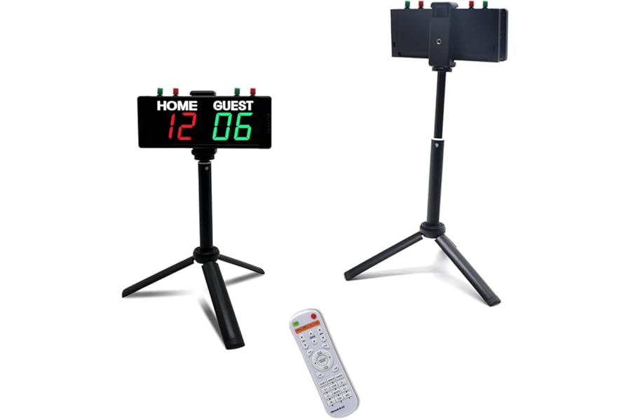 Ousmile Digital Scoreboard, Portable Electronic Scoreboard with Stand, Battery Powered Scoreboard with Remote, Clock Timer with Buttons, Score Keeper for Basketball Pingpong Tabletop