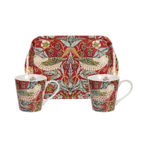 Morris y Co for Pimpernel Strawberry Thief Taza y Bandeja Set, Rojo por Morris y Co para Pimpernel