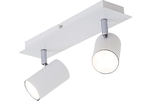 BRILONER- Plafoniera LED da soffitto con 2 faretti orientabili, adatta per lampadine GU10 da max. 40 Watt non incluse, Lampada da soffitto per cucina o salotto, 290x80x123mm (LxLxA), Metallo bianco