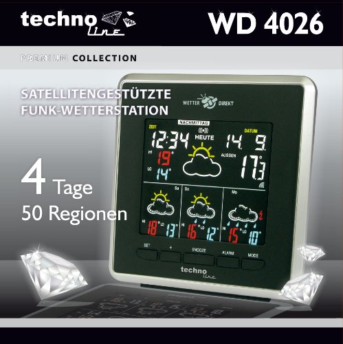 Technoline, WetterDirekt Wetterstation WD 4026 mit Innen- und Außentemperaturanzeige sowie Wettervorhersage für 4 Tage - 7