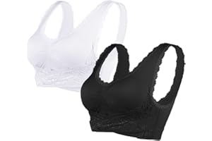 Vertvie Damen Sport BH Spitzen BH Frauen Bustier Lace Bra Dünn Front Closure Push Up Ohne Bügel Top für Yoga Fitness Training Stretch Wohlfühl-BH