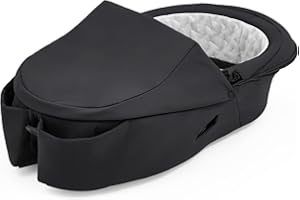 Stokke Xplory X Babyschale, Rich Black – Abnehmbare Babywanne für Xplory X Kinderwagen – Innen gepolstert & atmungsaktive Matratze – mit Vabnehmbarem Windschutz & 2 praktischen Taschen
