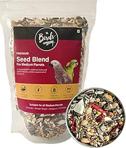The Birds Company Premium Seed Blend of 12 Grains & Nuts, Fortified with Spirulina & Cuttlefish Bone, Bird Food for Medium Parrots, African Grey, Conures, Eclectus, 900 g