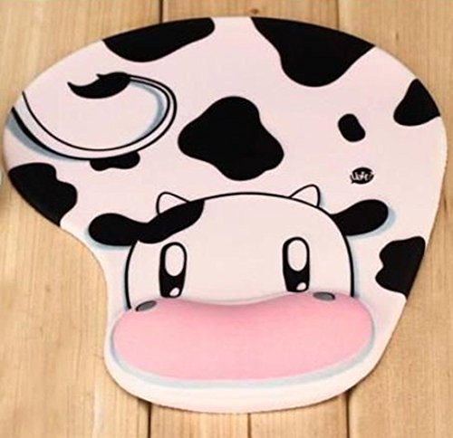 Demarkt Mauspad Ergonomisches Komfort Mauspad mit Handauflage aus Gel, PU (19 x 23cm, Stoff) Kuh Weiß - 2