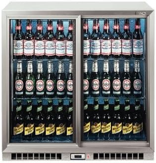 LEC Commercial 444443199 Double Door Back Bar Bottle Cooler Sliding, 198 L, Silver