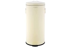 CHARLES BENTLEY Kitchen Bin, 30 Litre, Steel, Round, Retro Style, Kitchen Pedal Waste Bin, Cream, Contemporary, Aesthetic, Convenient, Side And Lid Handles, Inner Bucket, Easy Emptying (68.5x29cm)
