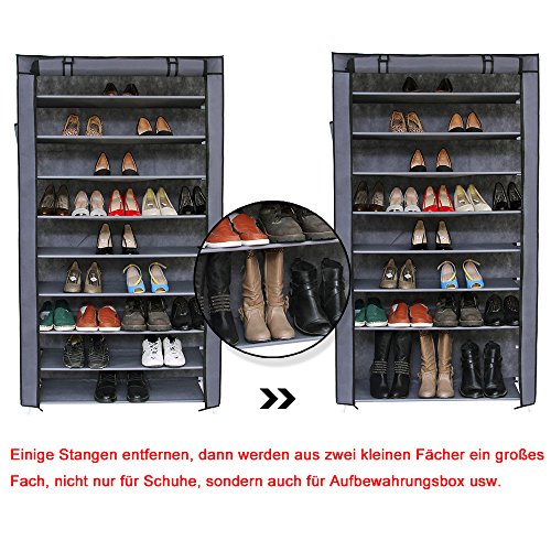 Songmics XXL 10 Schicht staubdichtes Schuhregal für ca. 45 paar Schuhe Schuhschrank Schuhablage 88 x 28 x 160 cm grau RXJ36G - 6