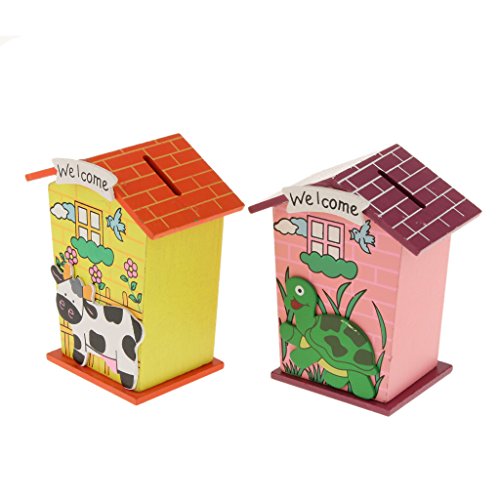 Holz Cartoon-Haus-Geldkasten Für Münzen Bargeld Kinder Sparschwein Neue Spar - 8