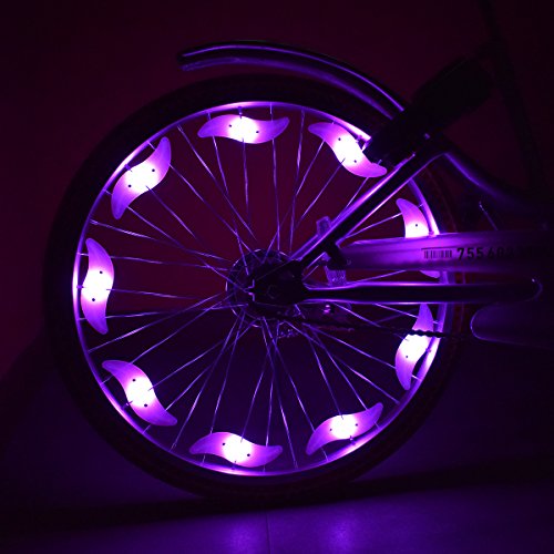Riao-Tech 4er Set Lila LED Fahrrad Speichenlicht Speichenreflektoren Lichter, Rad Speichenleuchten für Felgen mit 3 Modi - 6