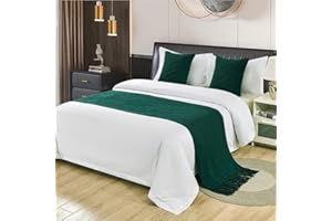 Morbuy Bed Runners Tassels, Scarf Bedspread Scarves Decoration Bed Scarf Hotel Bed Towel Luxury Protection for Bed Cover Single Double Super King Size (60x230cm for 150cm bed,Dark green)